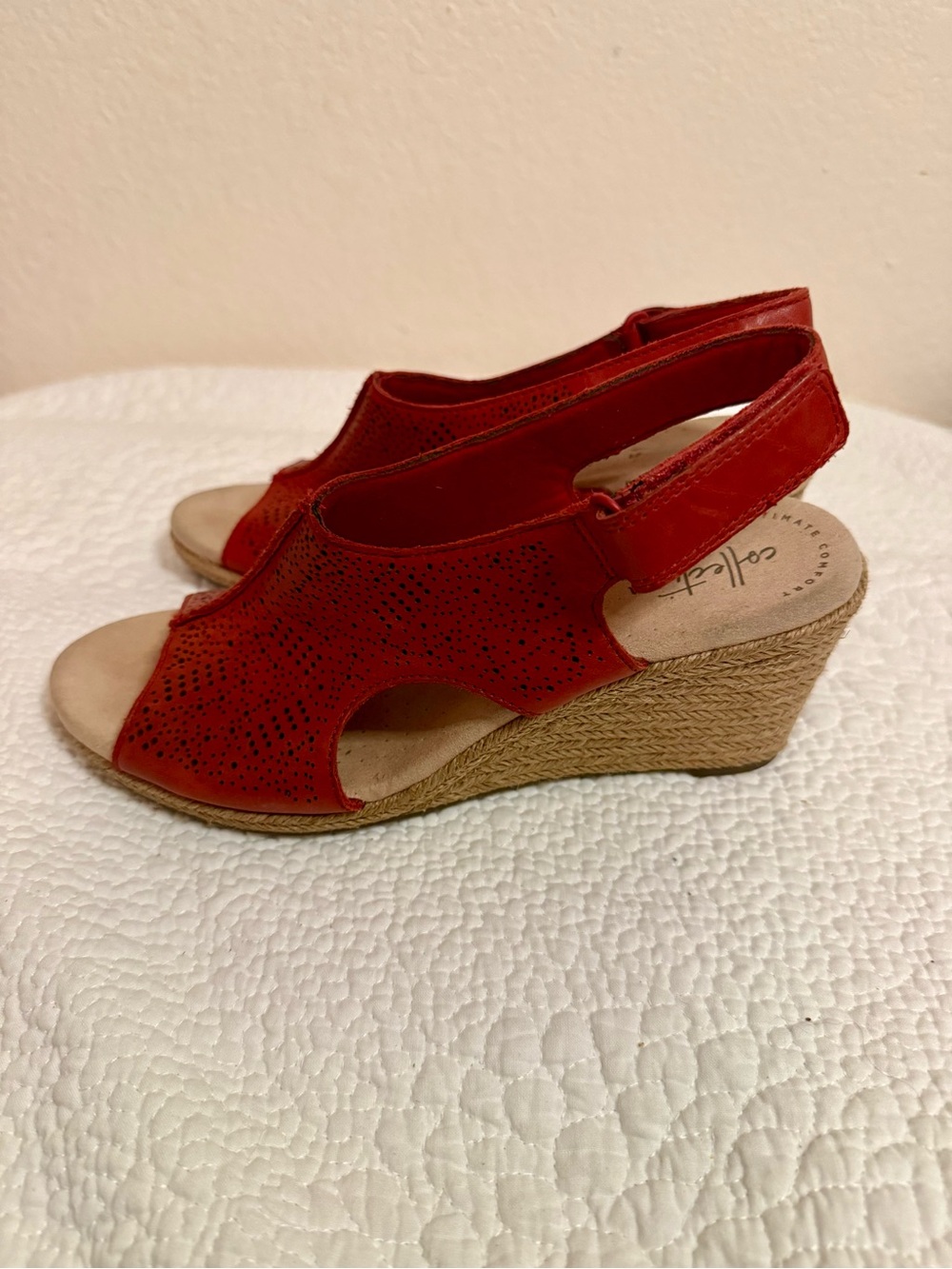 Clarks Red Perforated Slingback Sandals